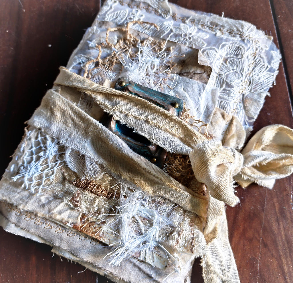 SOLD — Handmade Linen Lace Art Journal, Mixed Media Diary (21cmX19cm)