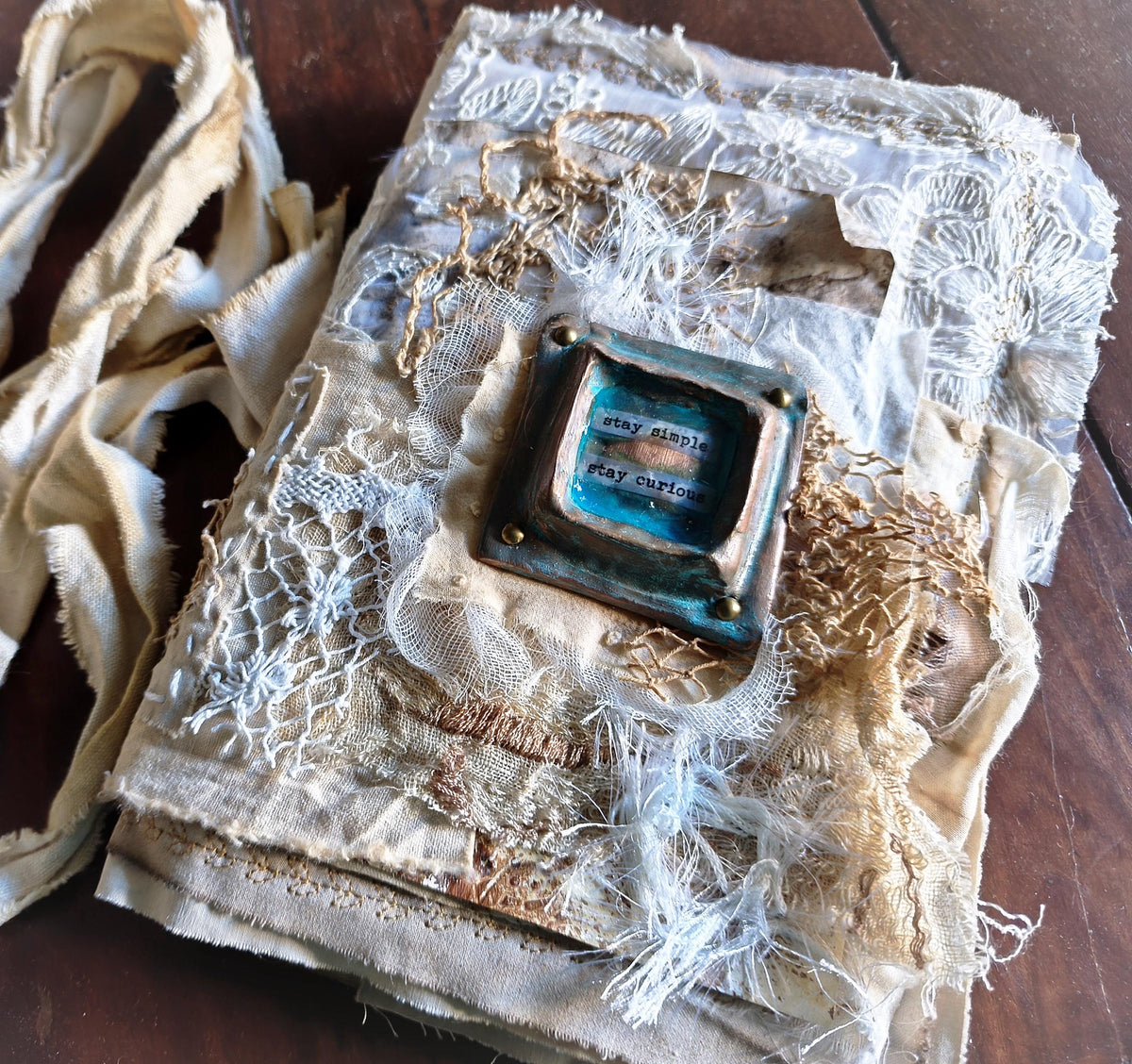 SOLD — Handmade Linen Lace Art Journal, Mixed Media Diary (21cmX19cm)