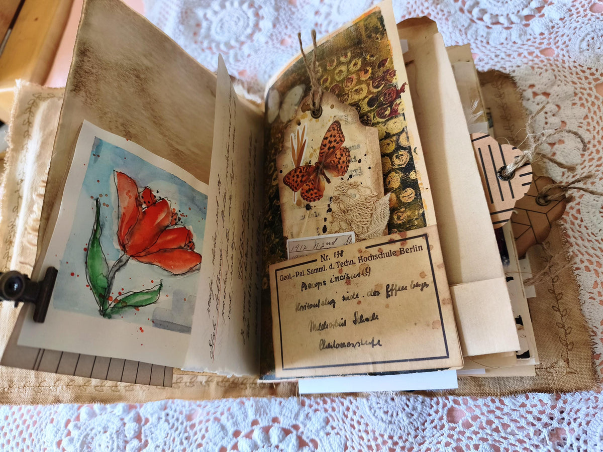 Handmade Textile Artist Book — Linen, Lace & Antique Ephemera