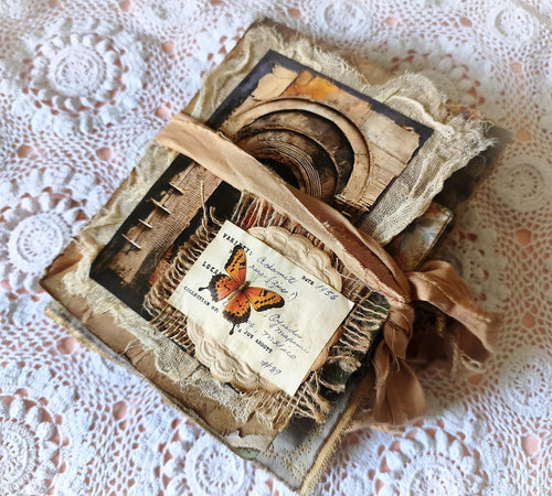 Handmade Textile Artist Book — Linen, Lace & Antique Ephemera