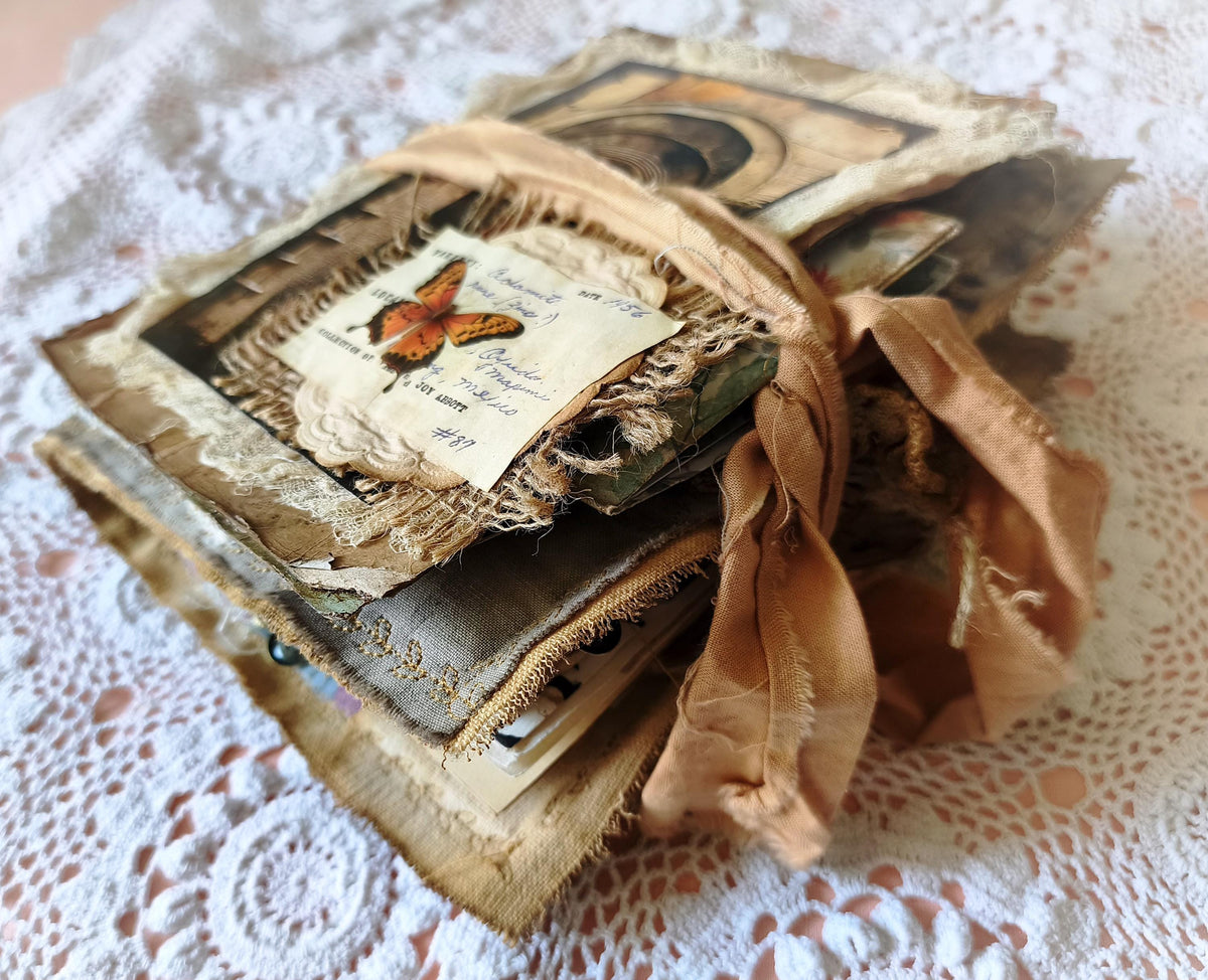 Handmade Textile Artist Book — Linen, Lace & Antique Ephemera