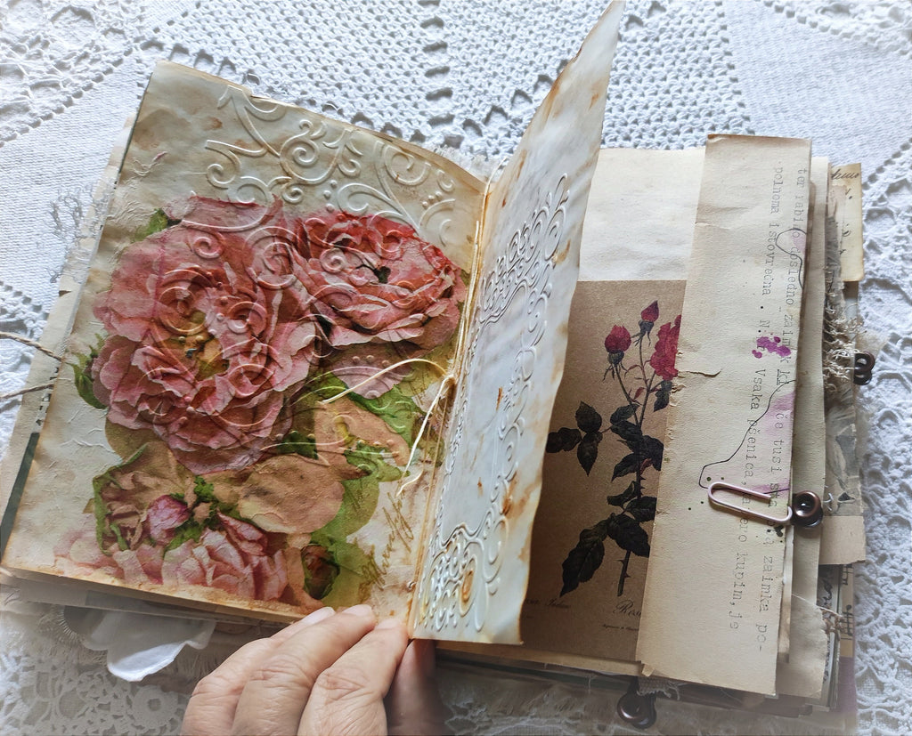 Handmade Linen & Lace Junk Journal: Vintage Grungy Art Diary