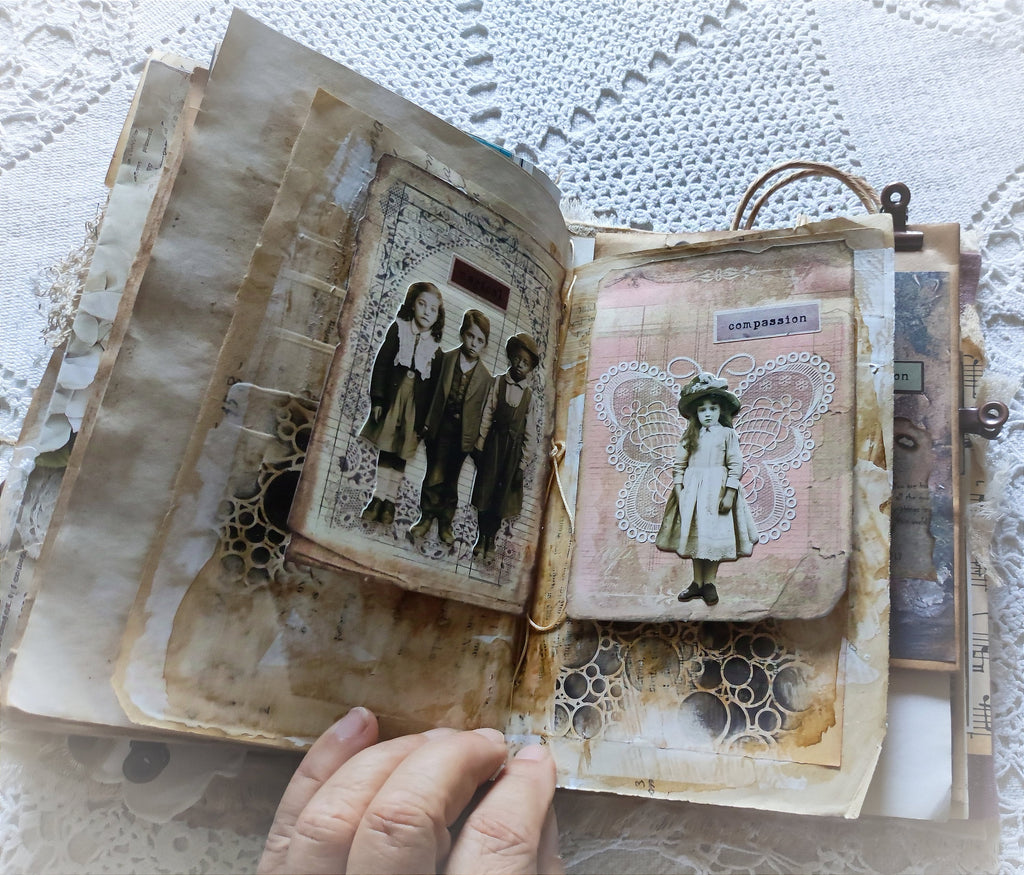 Handmade Linen & Lace Junk Journal: Vintage Grungy Art Diary