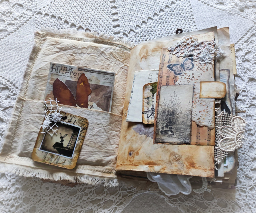 Handmade Linen & Lace Junk Journal: Vintage Grungy Art Diary