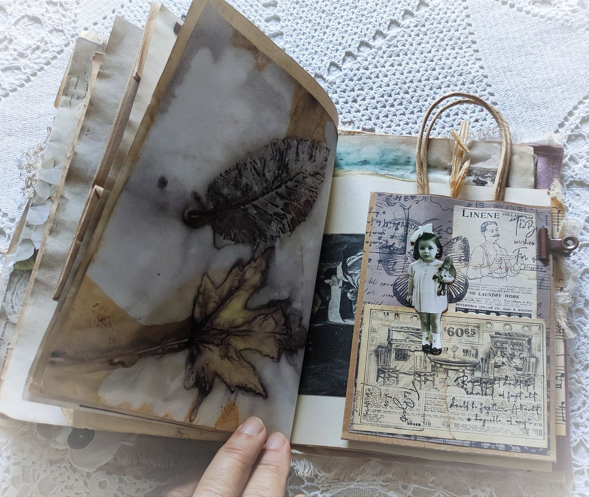 Handmade Linen & Lace Junk Journal: Vintage Grungy Art Diary