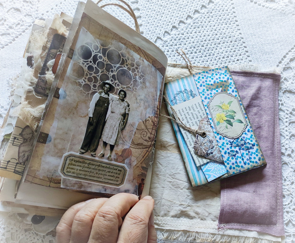 Handmade Linen & Lace Junk Journal: Vintage Grungy Art Diary