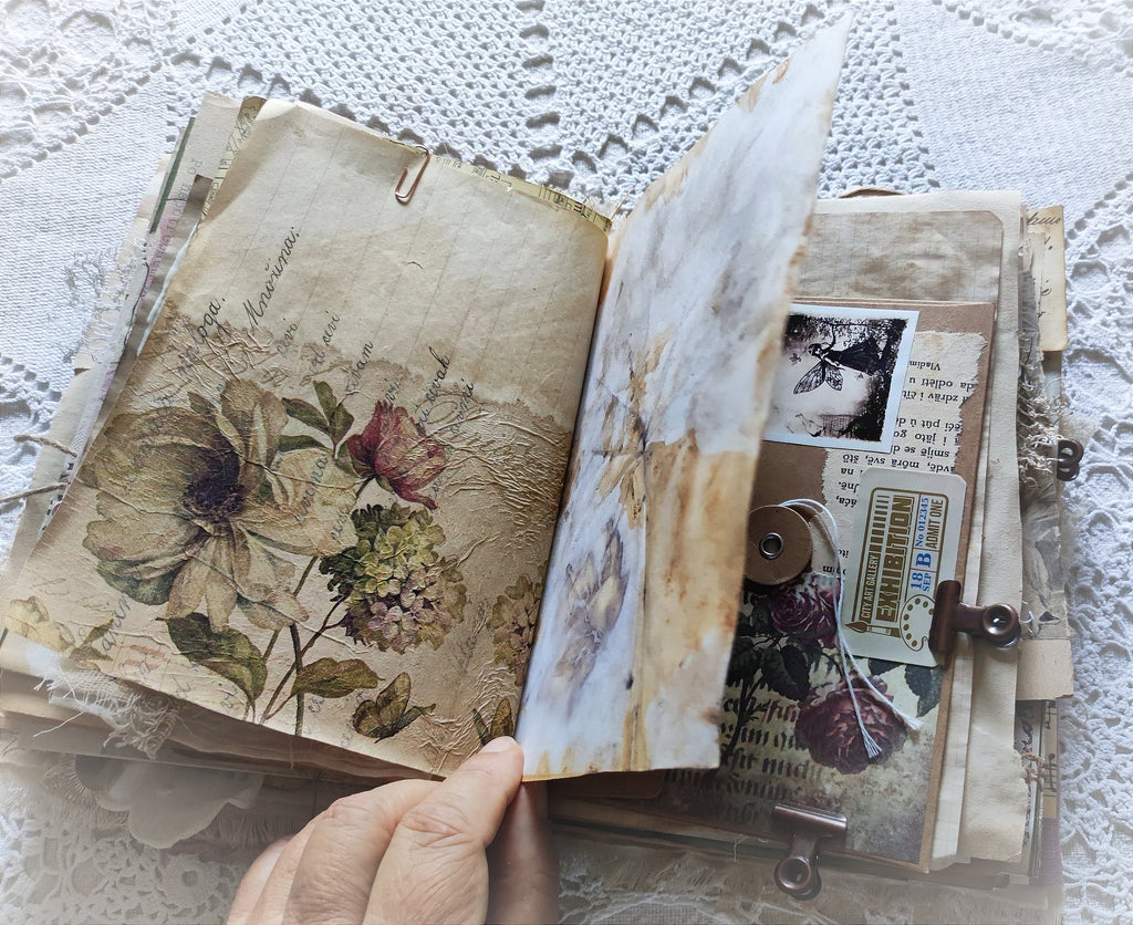 Handmade Linen & Lace Junk Journal: Vintage Grungy Art Diary