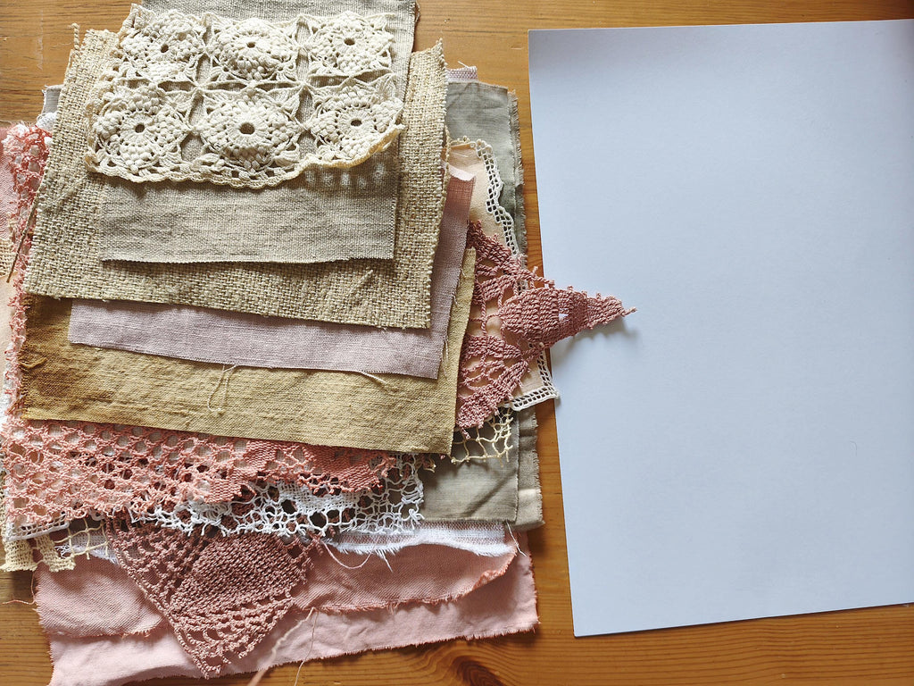 Set Linen Cotton Fabric Lace, Coffee Avocado Eco Dyed Pieces