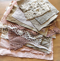 Set Linen Cotton Fabric Lace, Coffee Avocado Eco Dyed Pieces
